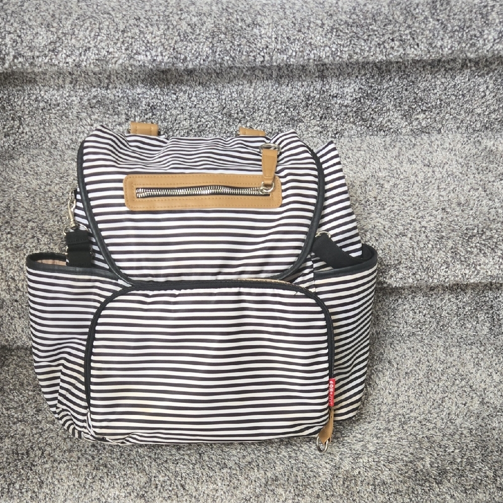 Skip Hop Black and White Striped Baby Bag